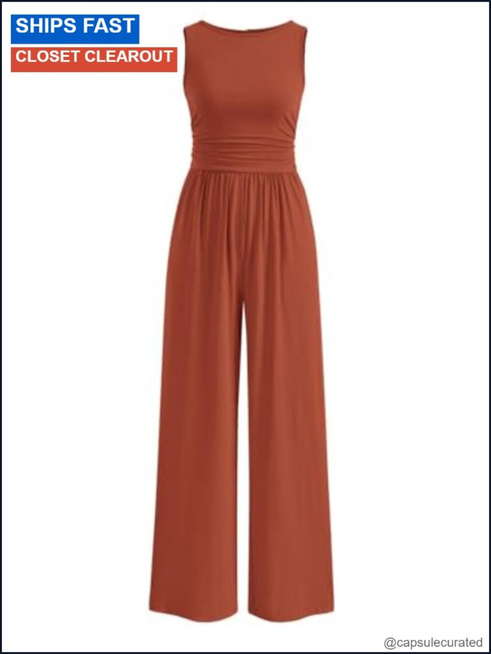 Sleeveless Wide Leg Jumpsuit with Pockets Casual Romper